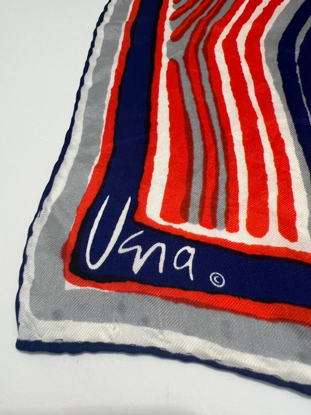 Vintage Vera Neumann Oblong  geometric design scarf red blue handrolled scarf